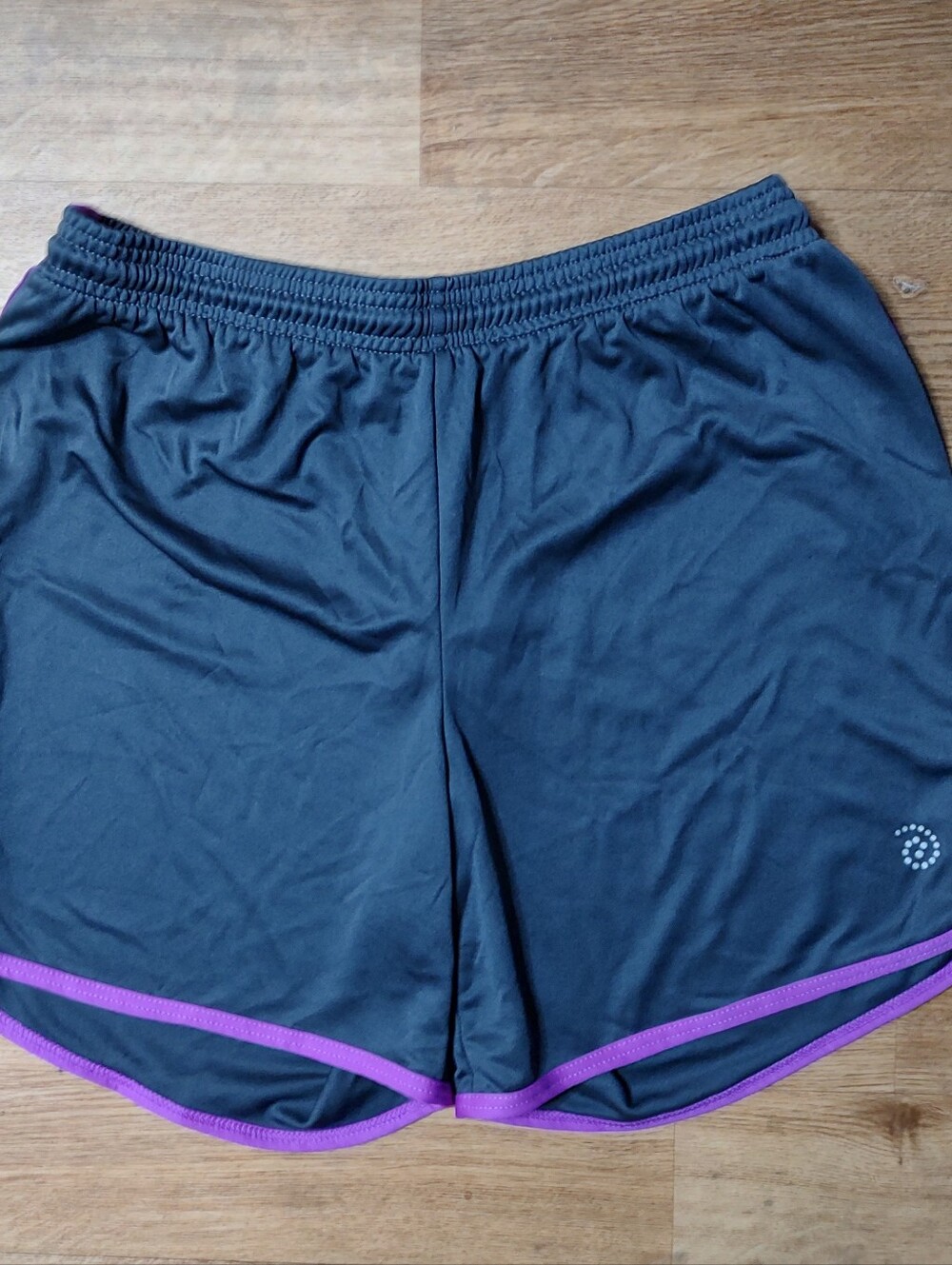 be inspired Black Athletic Shorts with Purple Piping